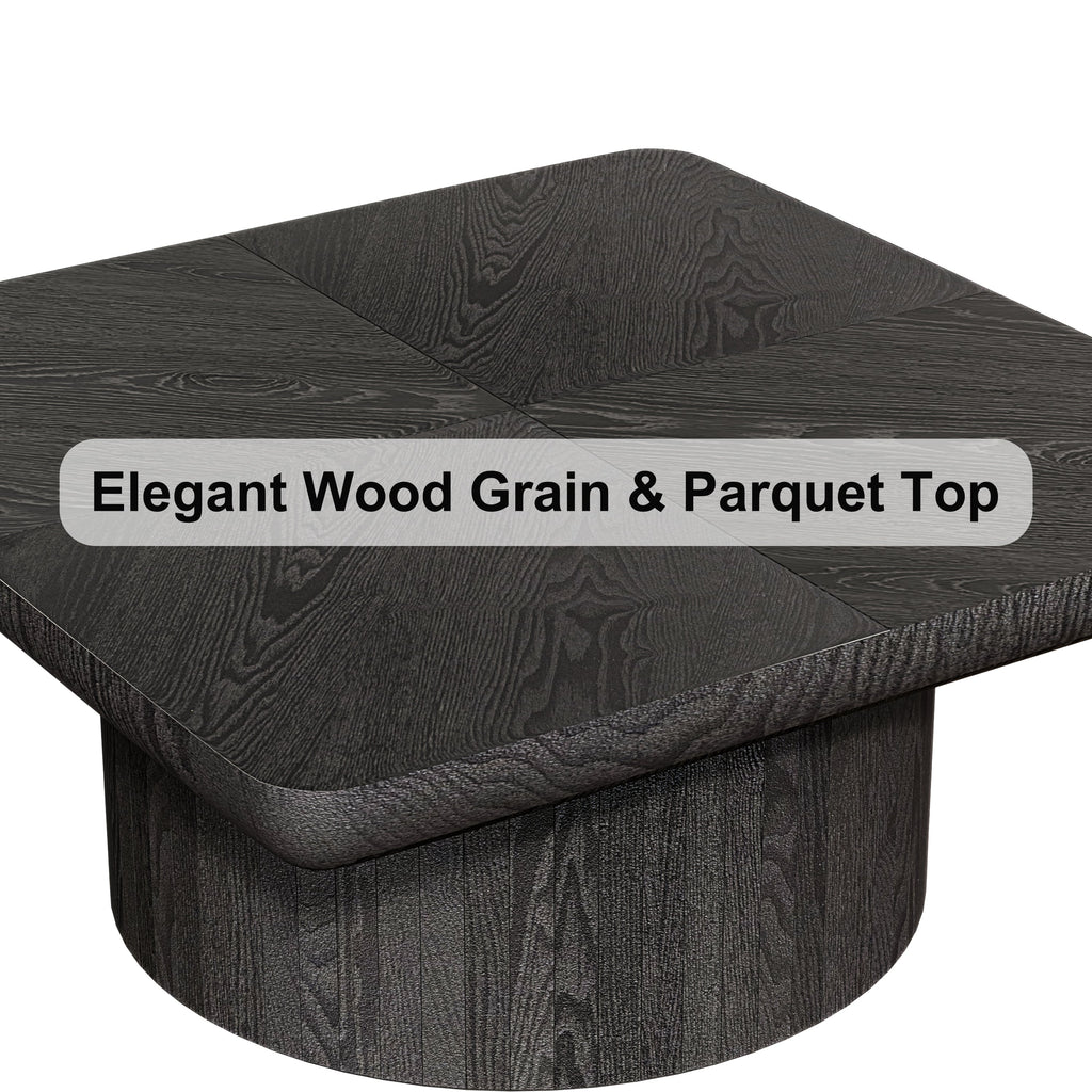 2-Piece Wood Nesting Coffee Tables, Fluted Pedestal, Living Room, Natural Black