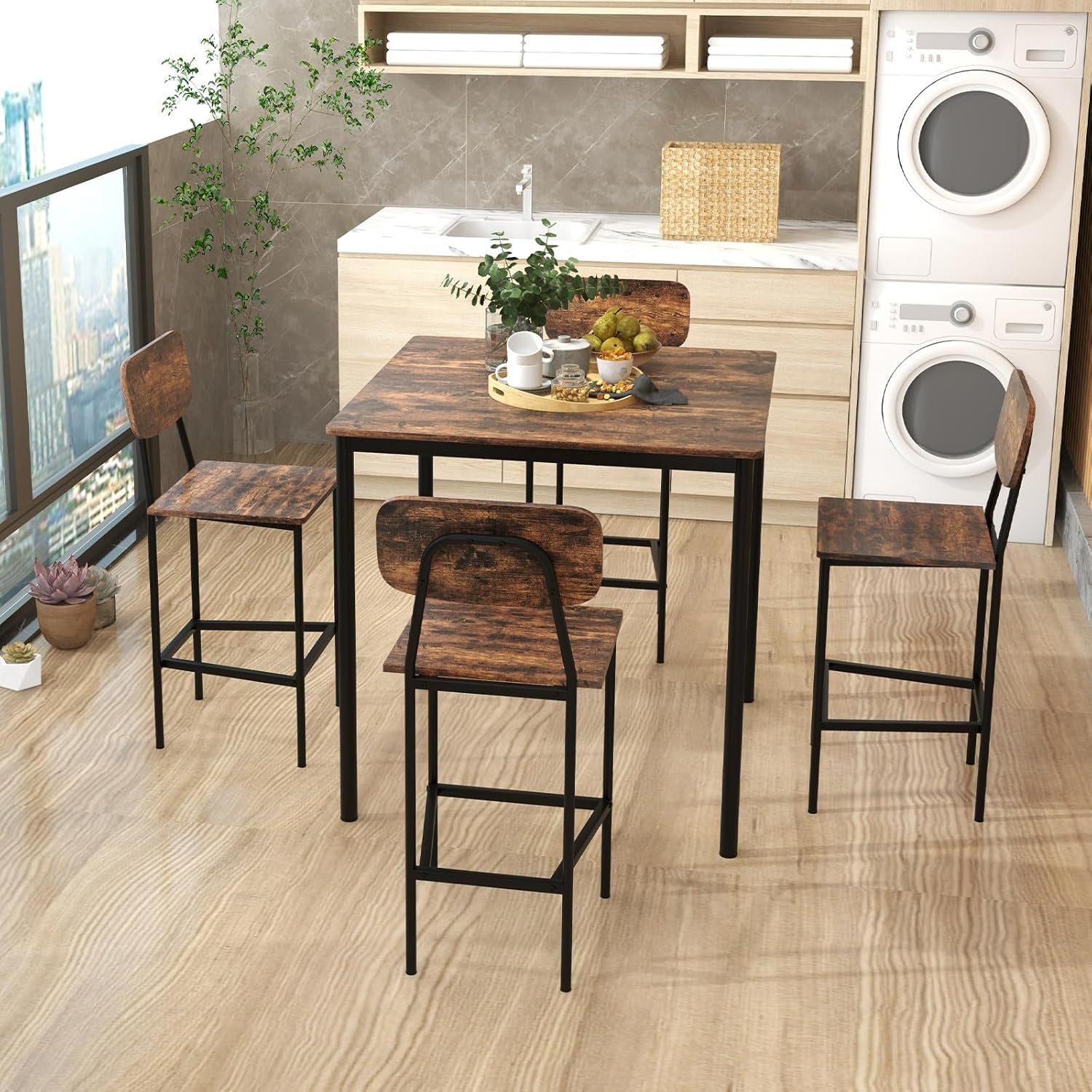Counter Height Industrial Dining Table Set 36x36 Bar Stools