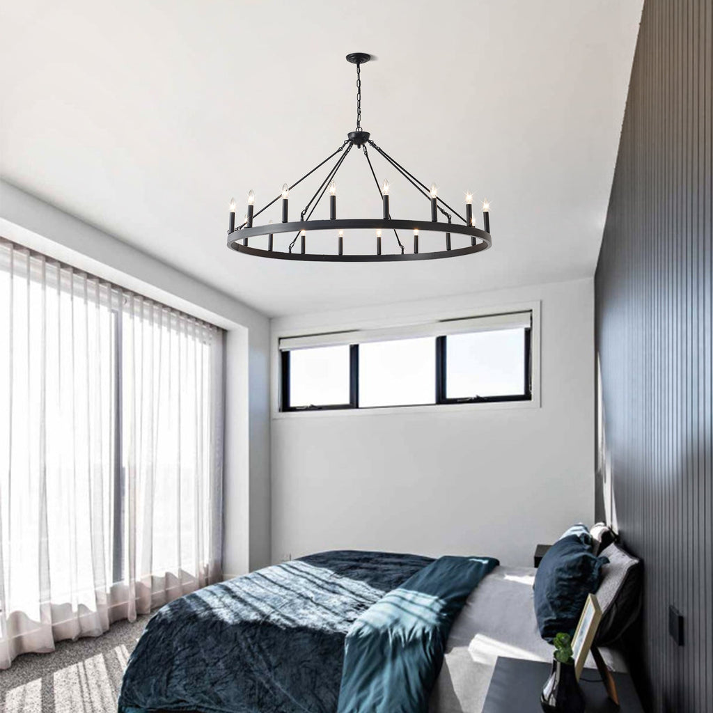 Chandelier Wagon Wheel Matte Black 18-Light 53.15 In E12