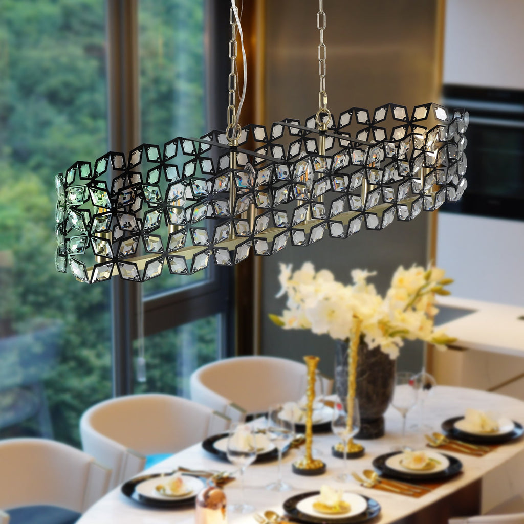 Chandelier Crystal Black Gold Geometric Modern Pendant 39 In