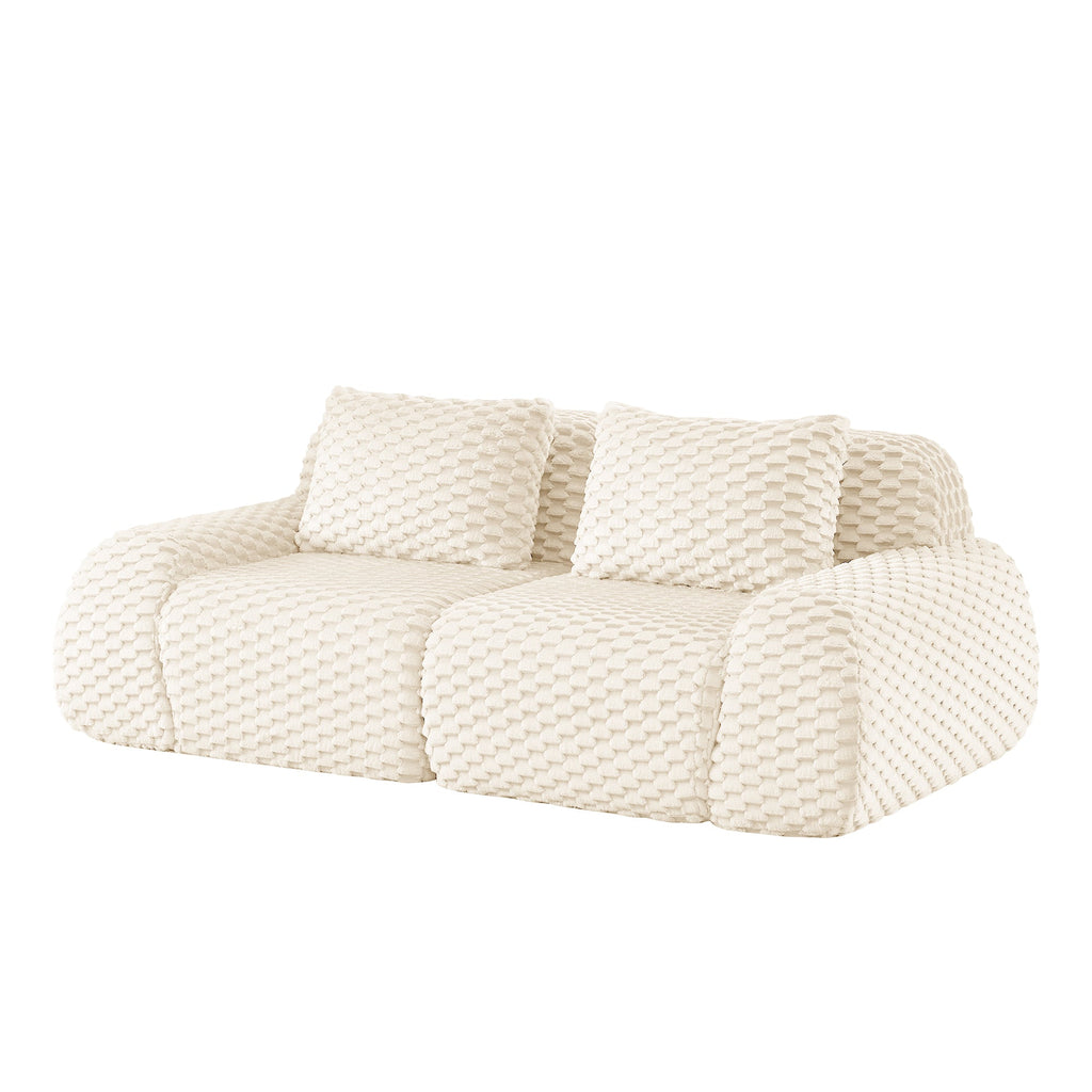 Sectional Sofa Modern Modular Cream Flannelette Deep Seat 82 Inch
