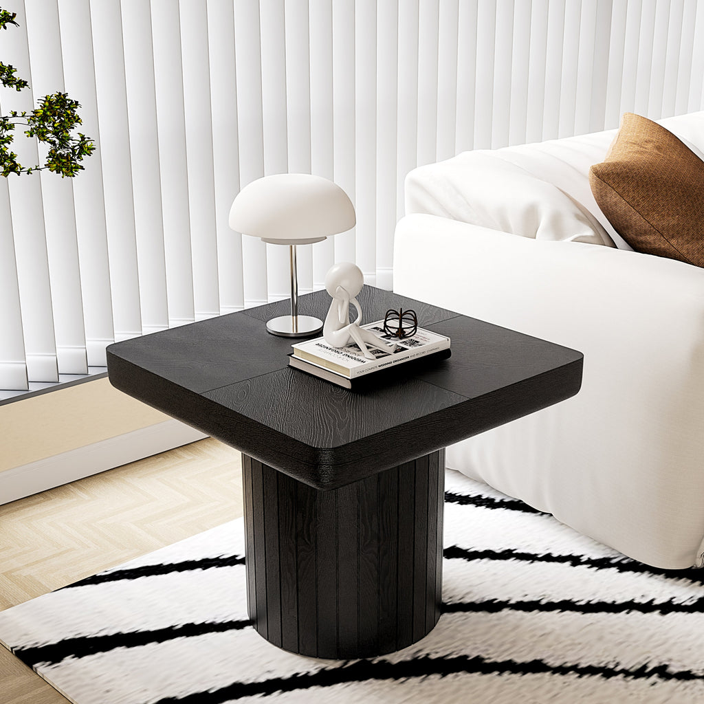 2-Piece Wood Nesting Coffee Tables, Fluted Pedestal, Living Room, Black