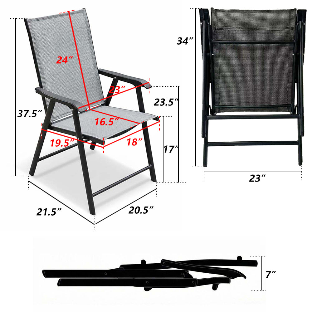 Outdoor Dining Set Metal Black 5 Piece Square Table 4 Folding Chairs Seats 4