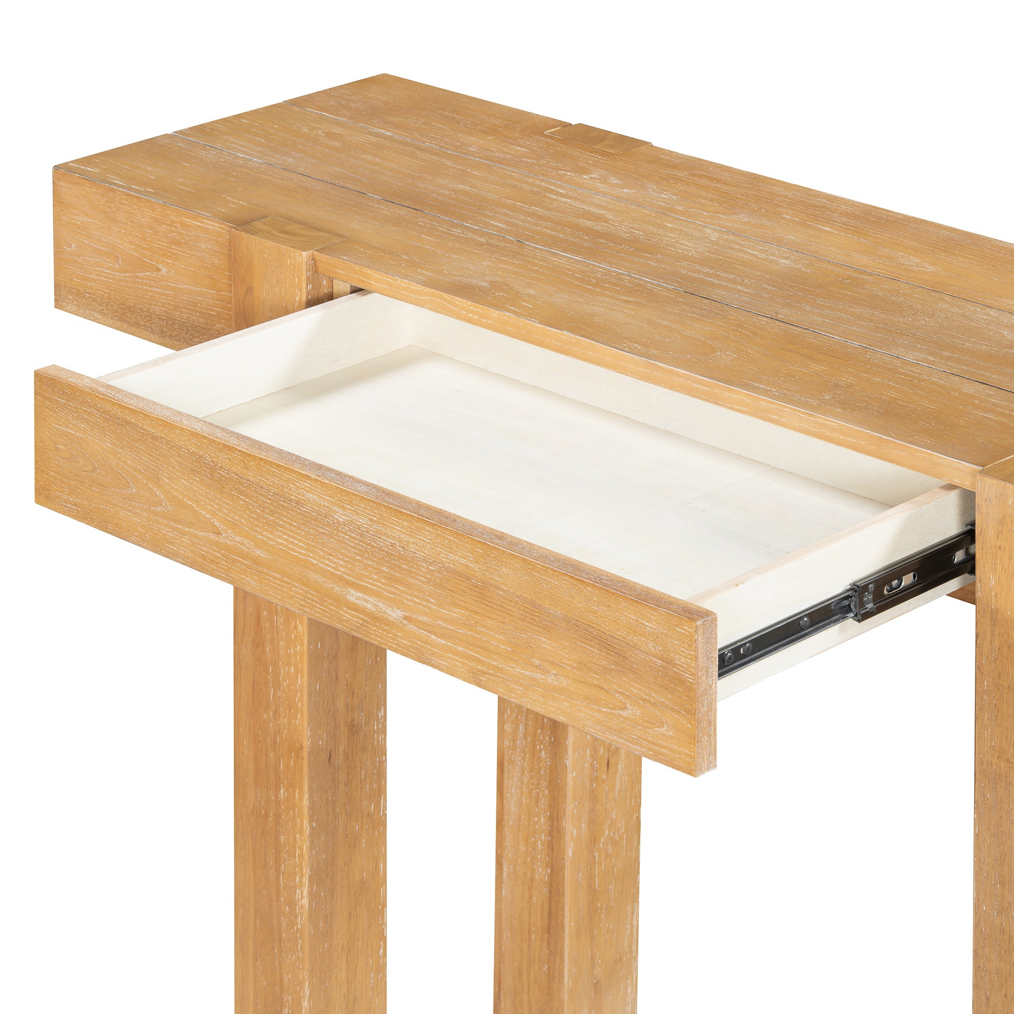 Rustic Console Table, Hidden Drawer, Side Power Outlet, Entryway Table, Natural