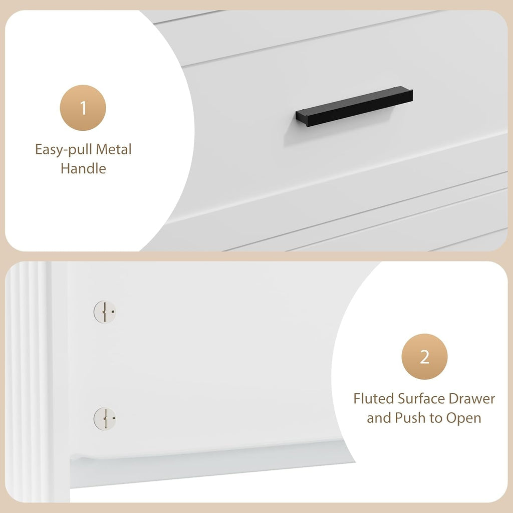 White 47Inch ContemporaryDresser With SevenDrawers