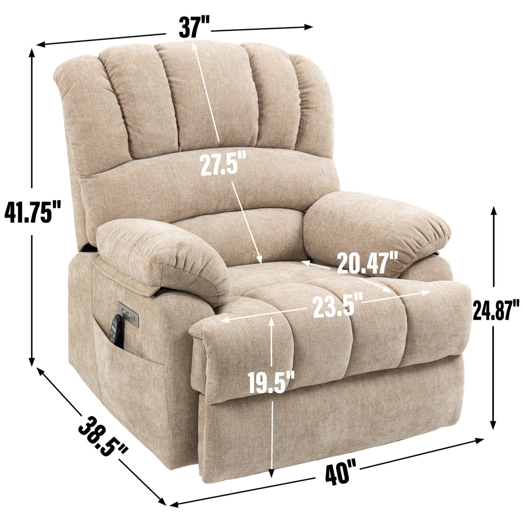 Lift Recliner Chair Power Oversized Chenille Beige 23 In Seat USB 350 LB