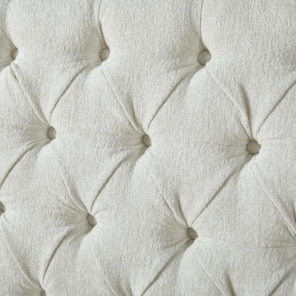 Queen Size Chenille Upholstered Sleigh Platform Bed with Button Tufted Headboard