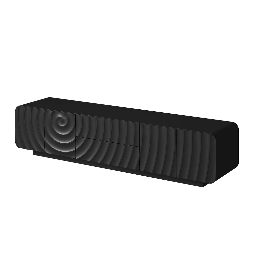TV Stand Modern Spiral Wave Black MDF Floating Base Fits 85 In TV 70.9 In