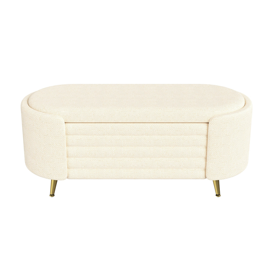 Storage Ottoman Modern Oval Beige Chenille with Metal Legs 44.9l X 18.3W X 18.5h