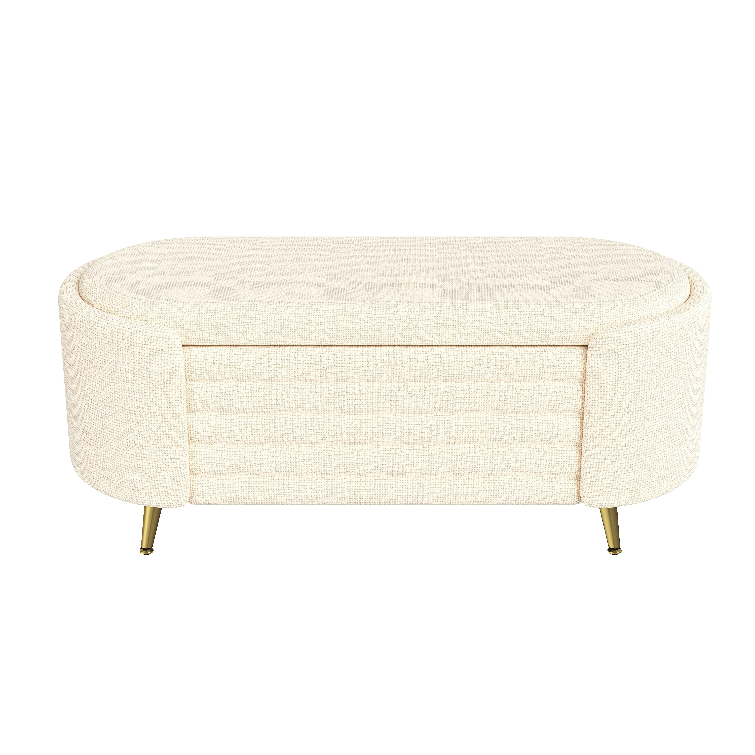Storage Ottoman Modern Oval Beige Chenille with Metal Legs 44.9l X 18.3W X 18.5h