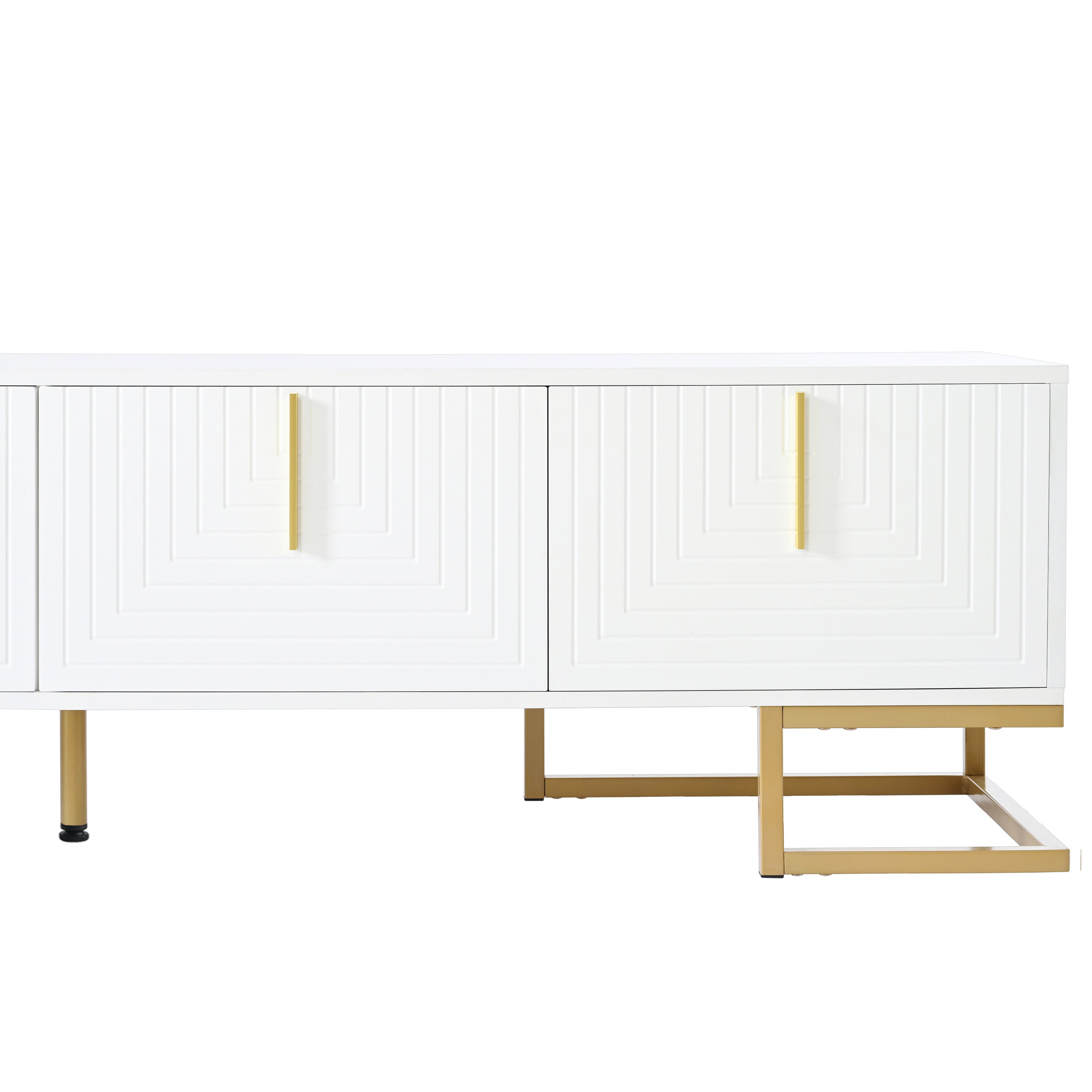 TV Stand Modern White Gold Geometric Door MDF Adjustable Shelves Fits 80 In