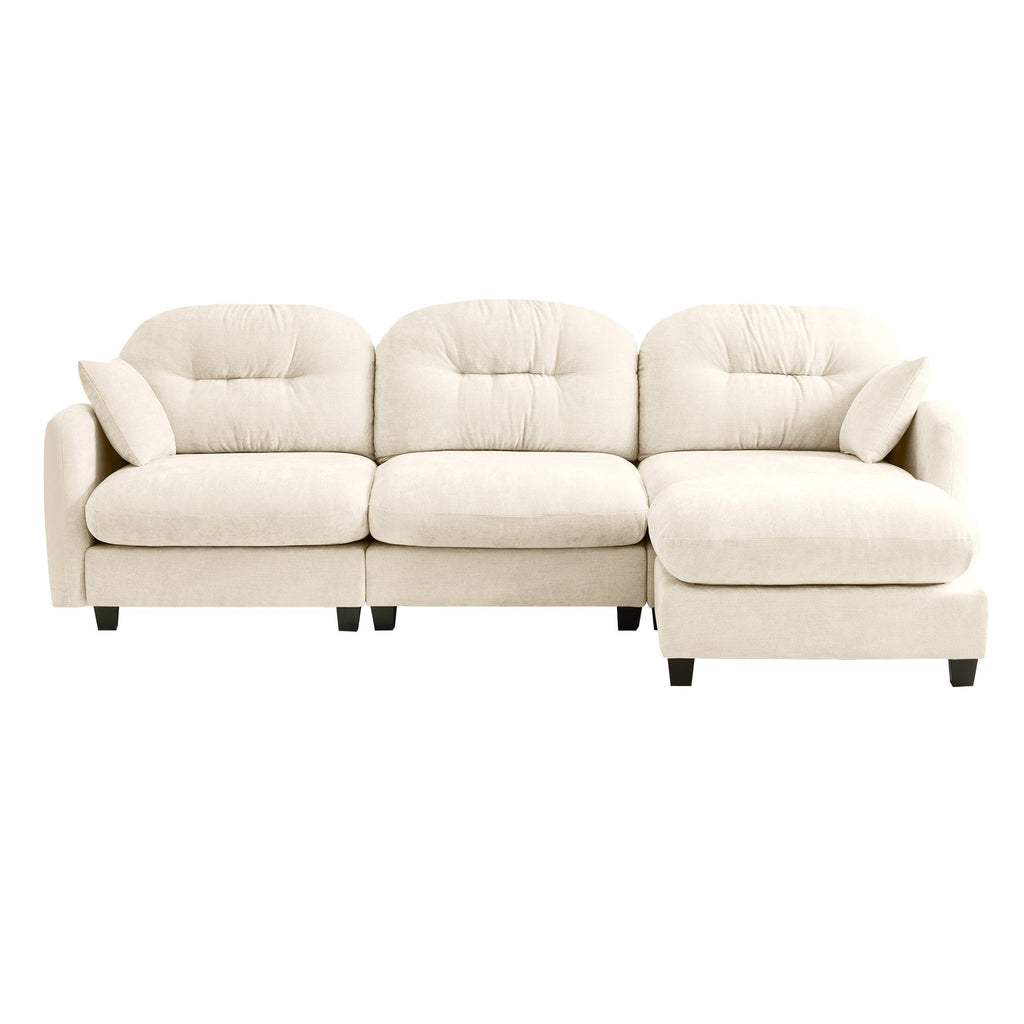 Sectional Sofa L-Shape Modular Chenille Beige 3-Seat with Ottoman
