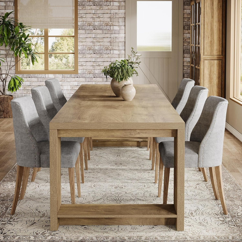 Oak 86 Inch Long Narrow Dining Table With Pedestal Base