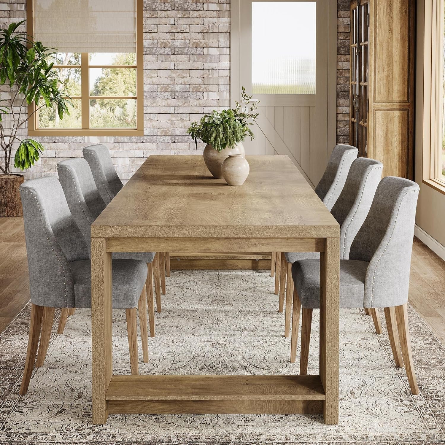 Oak 86 Inch Long Narrow Dining Table With Pedestal Base