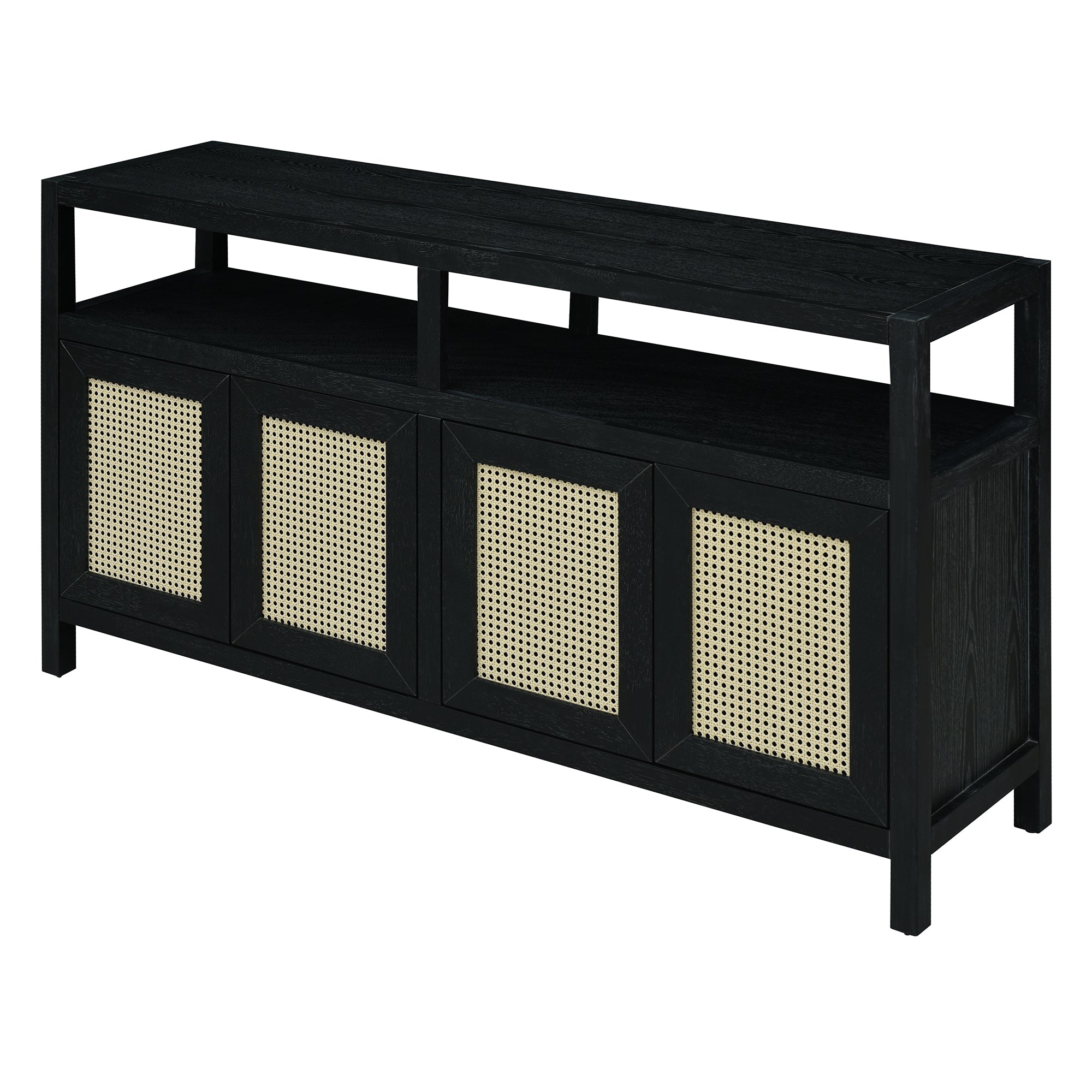 TREXM Bohemian Style Rattan Buffet Storage Cabinet with Solid Wood Frame