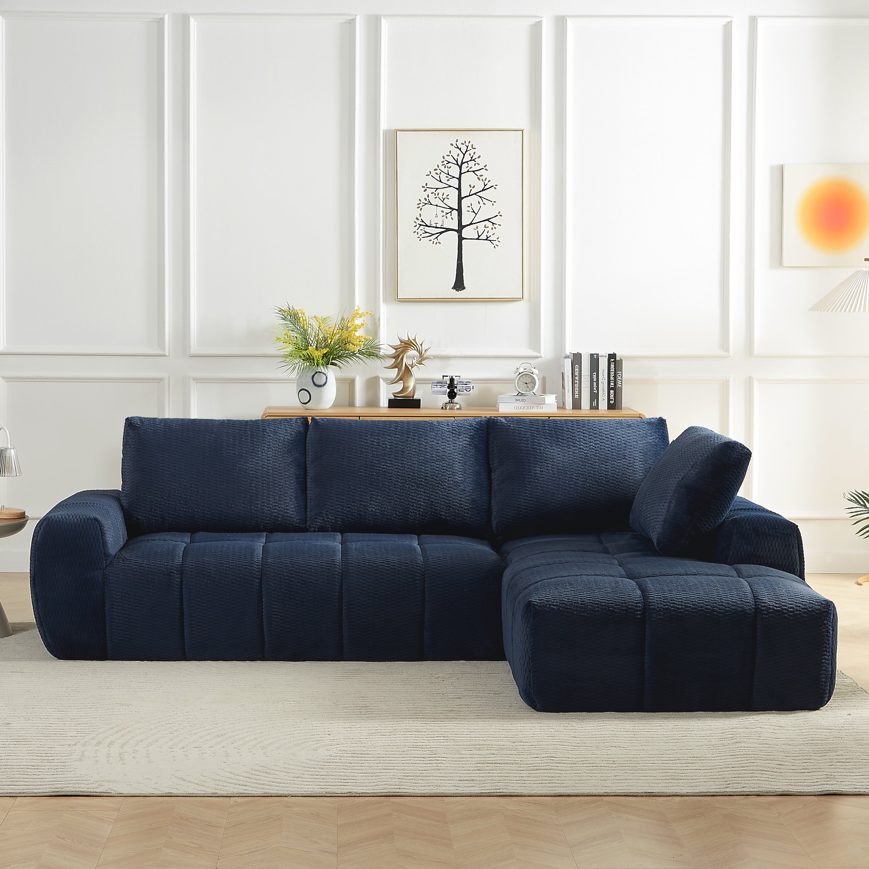 Sectional Sofa l Shape Faux Fur Oversized Sleeper
