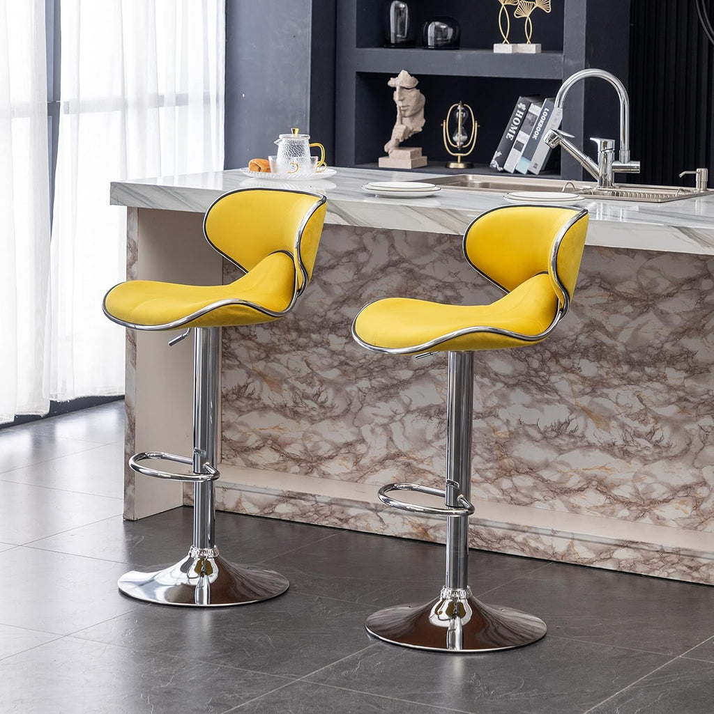 Masaccio Velvet Adjustable Swivel Bar Stool Set Of 2 Yellow