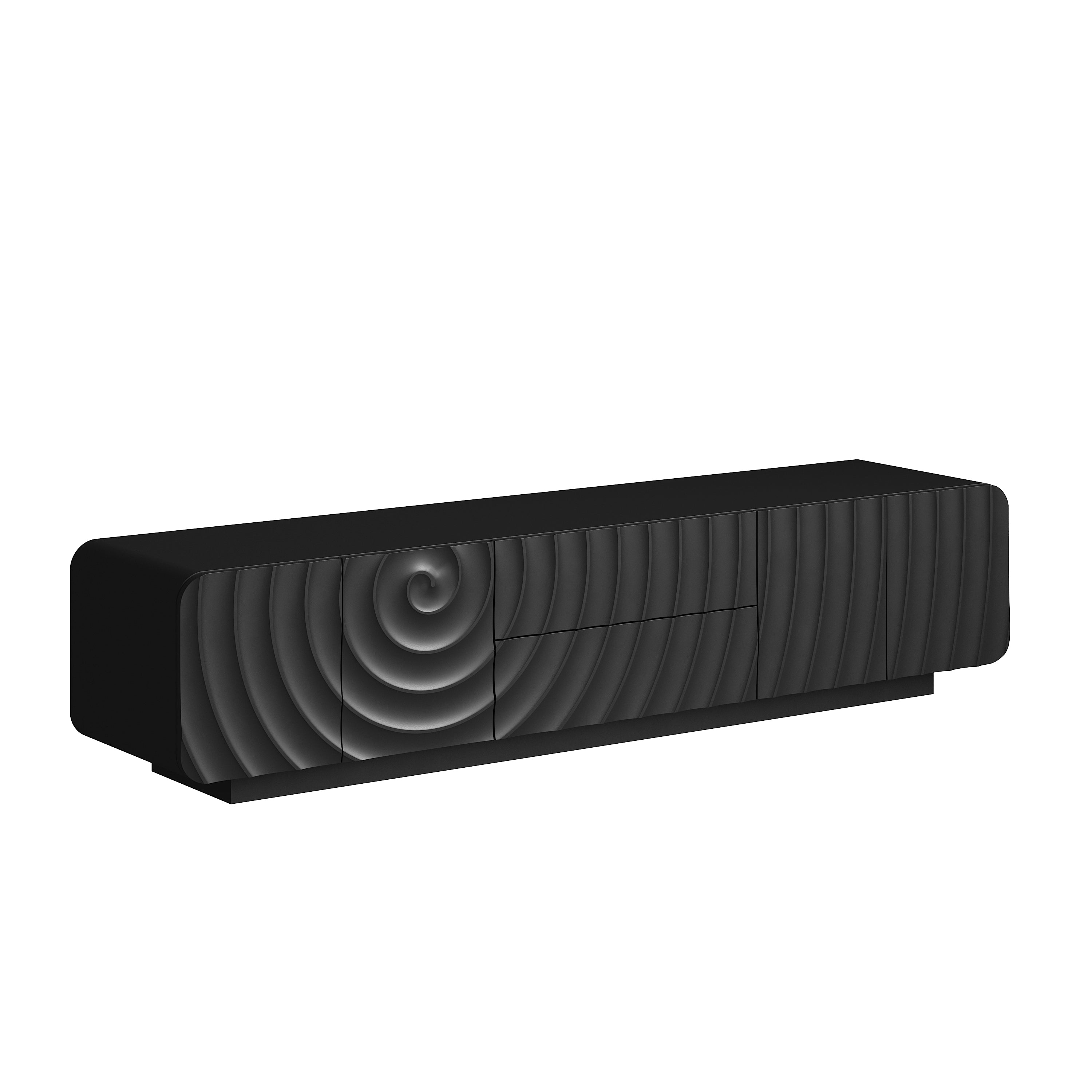TV Stand Modern Spiral Wave Black MDF Floating Base Fits 85 In TV 70.9 In