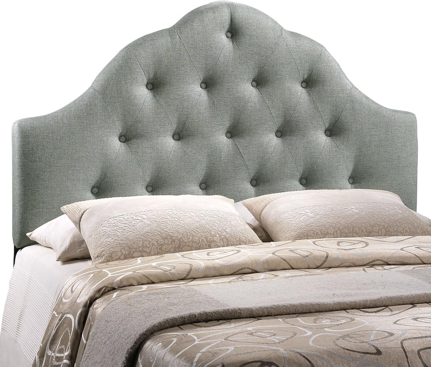 Tufted Linen Upholstered Queen Headboard with High Arch