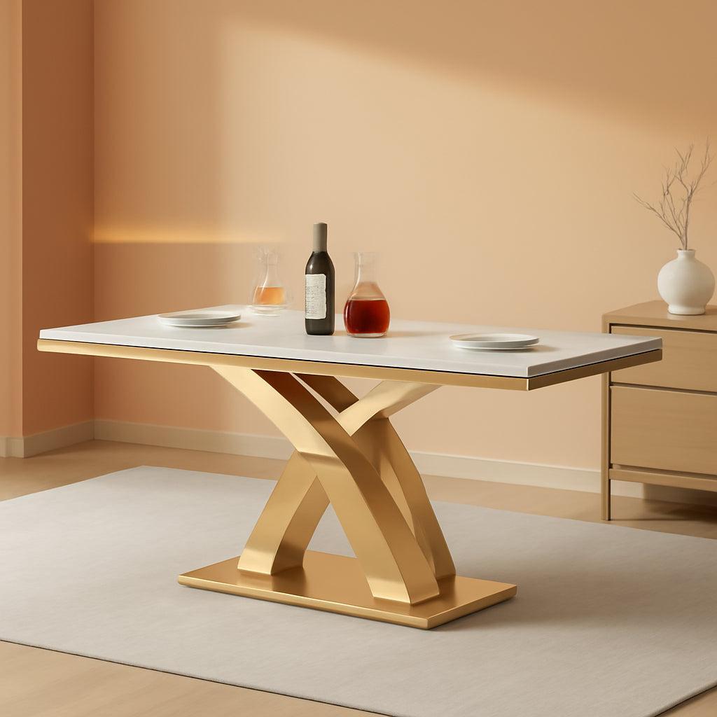 Faux Marble Dining Table 70 Inch With X Pedestal Base – COLOR POP DECOR