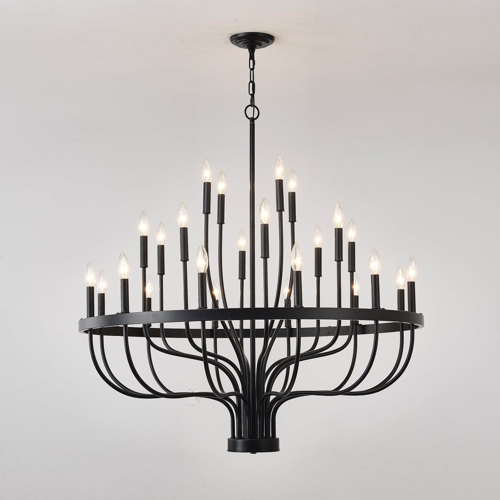 Chandelier 36-Light Black Industrial Iron Candle Farmhouse Pendant
