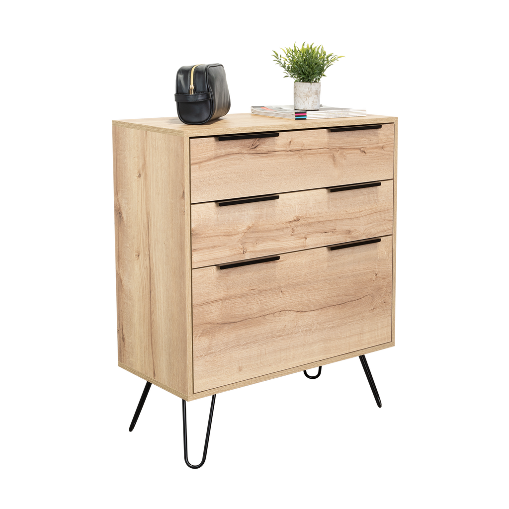 Dresser Modern Set of 2 3-Drawer Beige Particle Board Metal Legs 30.1x35.5 In