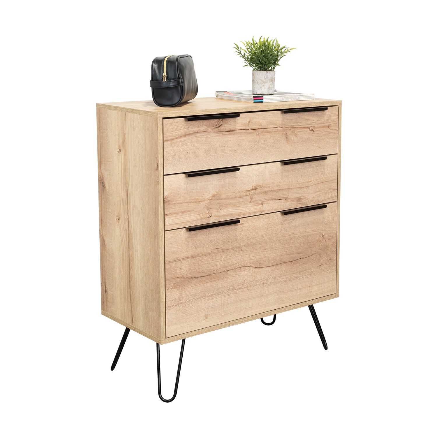 Dresser Modern Set of 2 3-Drawer Beige Particle Board Metal Legs 30.1x35.5 In