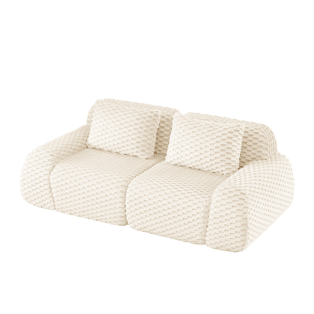 Sectional Sofa Modern Modular Cream Flannelette Deep Seat 82 Inch
