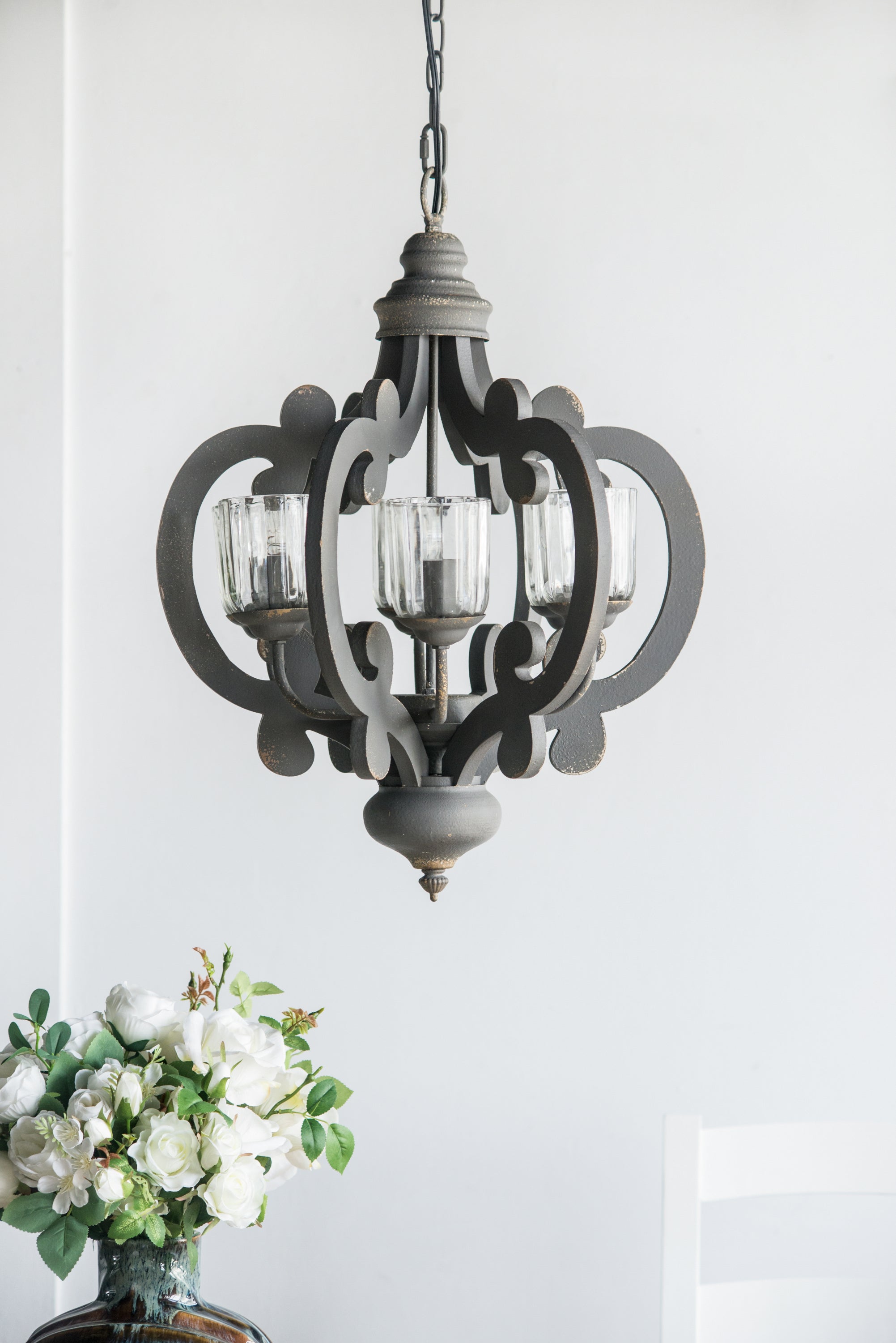 Chandelier Farmhouse 6-Light Wood Pendant Adjustable Chain Dining Room