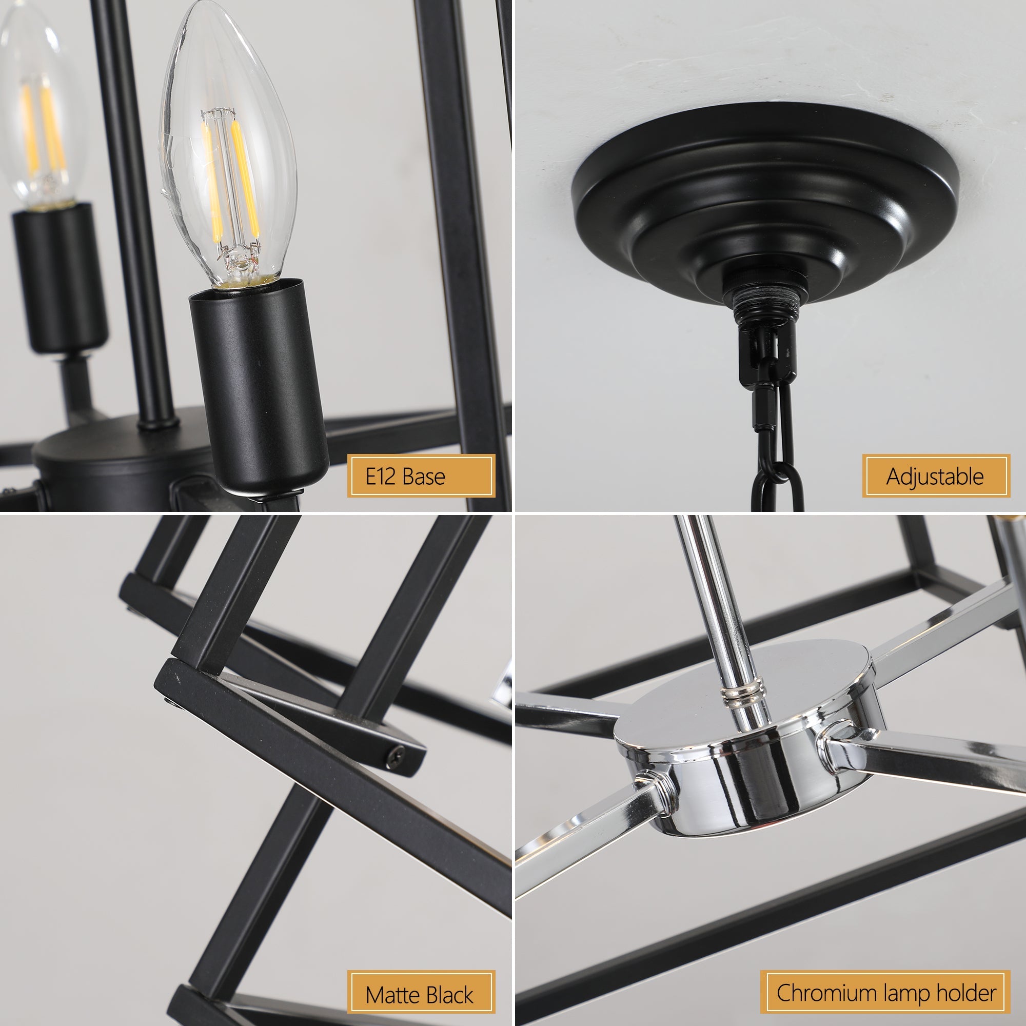 Chandelier 8-Light Black Chrome Geometric Industrial Metal Pendant 18 In