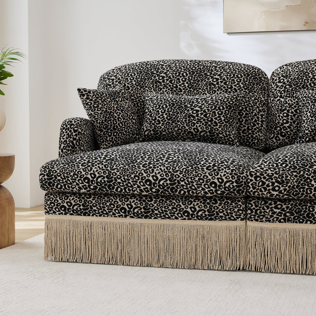 Sectional Sofa Modern Leopard Chenille Khaki Black 4-seater Deep Seat