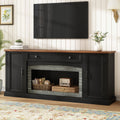 TV Stand Modern Walnut Top Gray Brick MDF Sliding Door Fits 70 In TV 66.9 In