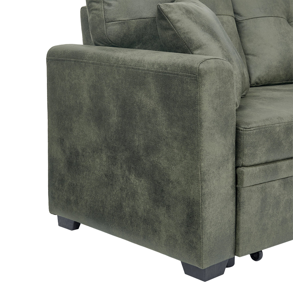 Sectional Sofa l Shaped Olive Green Fabric Sleeper with Small Space Solution