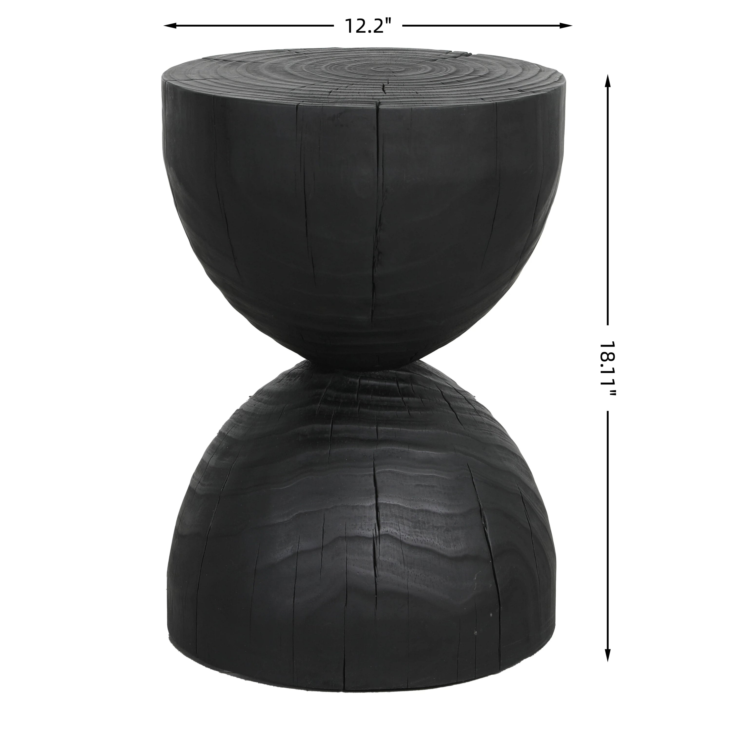 Solid Mango Wood Round Side Table, 12.2x18.11 in, Black, Burnt Vintage Look