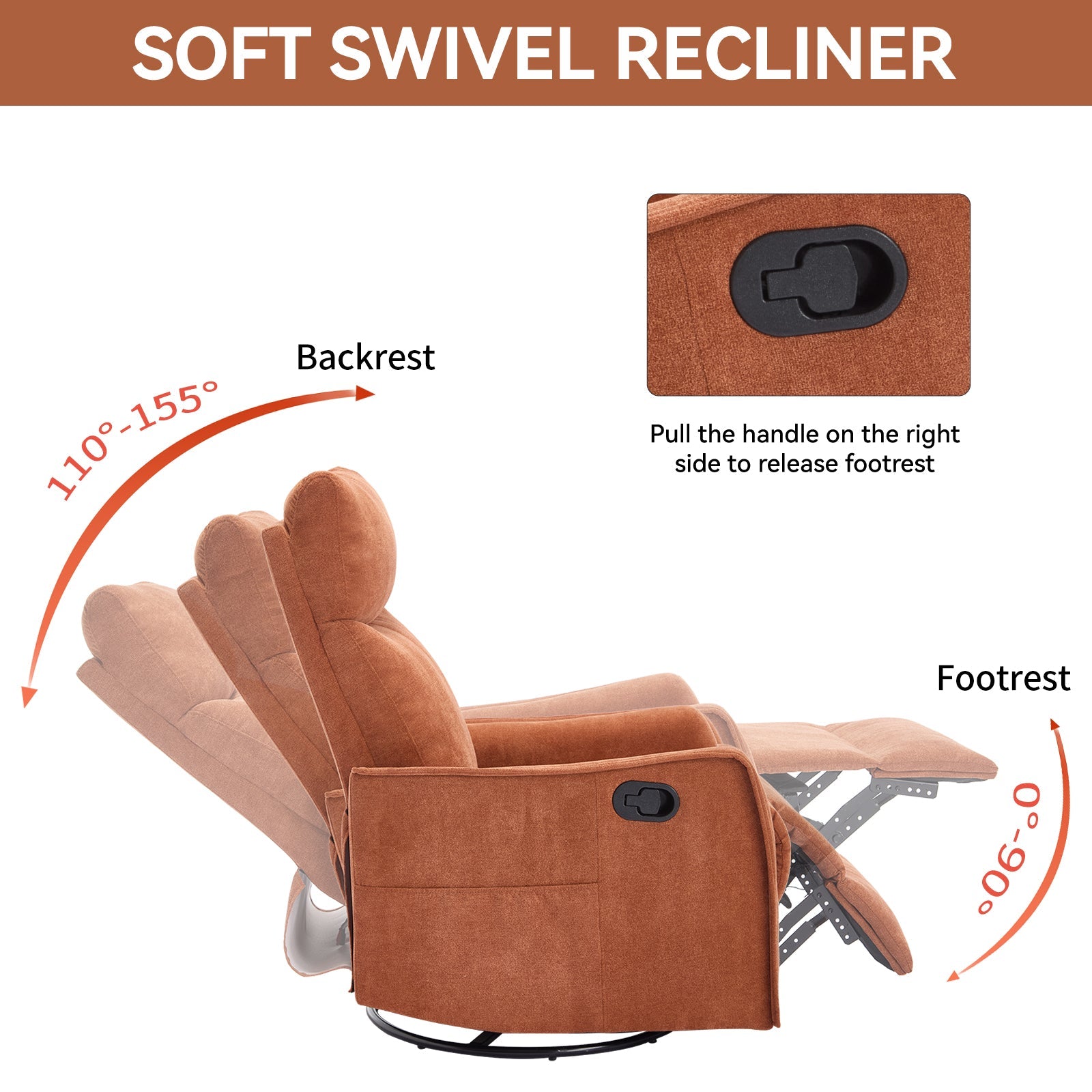 Heated Massage Recliner Chair Swivel Rocker Fabric Orange