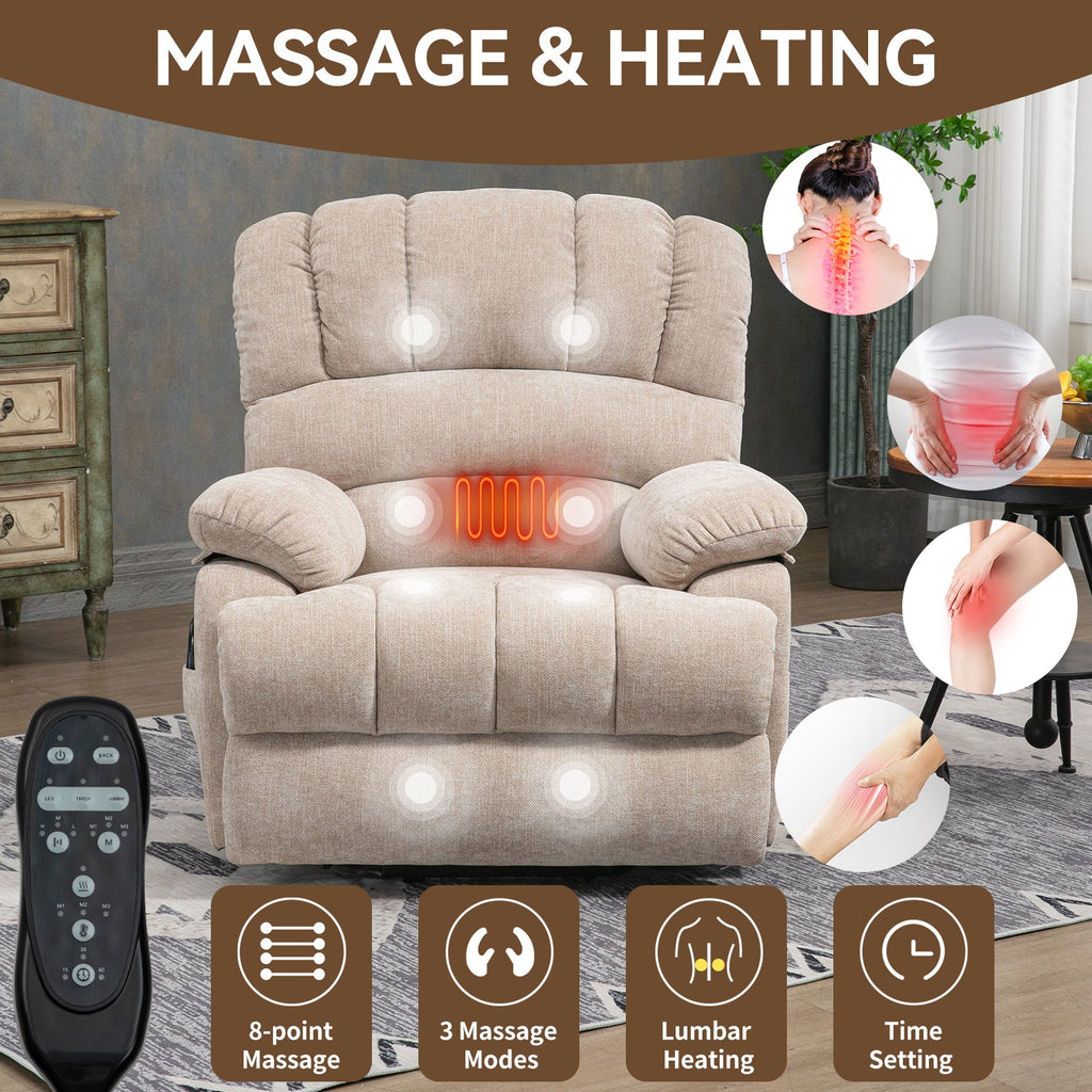 Lift Recliner Chair Power Oversized Chenille Beige 23 In Seat USB 350 LB