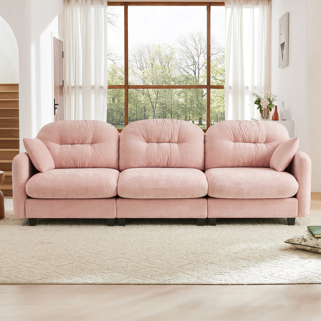Sectional Sofa Modular Chenille Pink 3-Seat Tufted Pleated Cloud Style