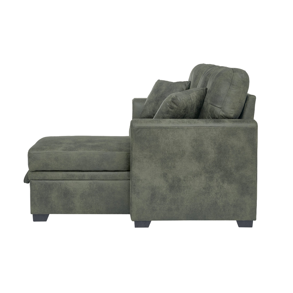 Sectional Sofa l Shaped Olive Green Fabric Sleeper with Small Space Solution