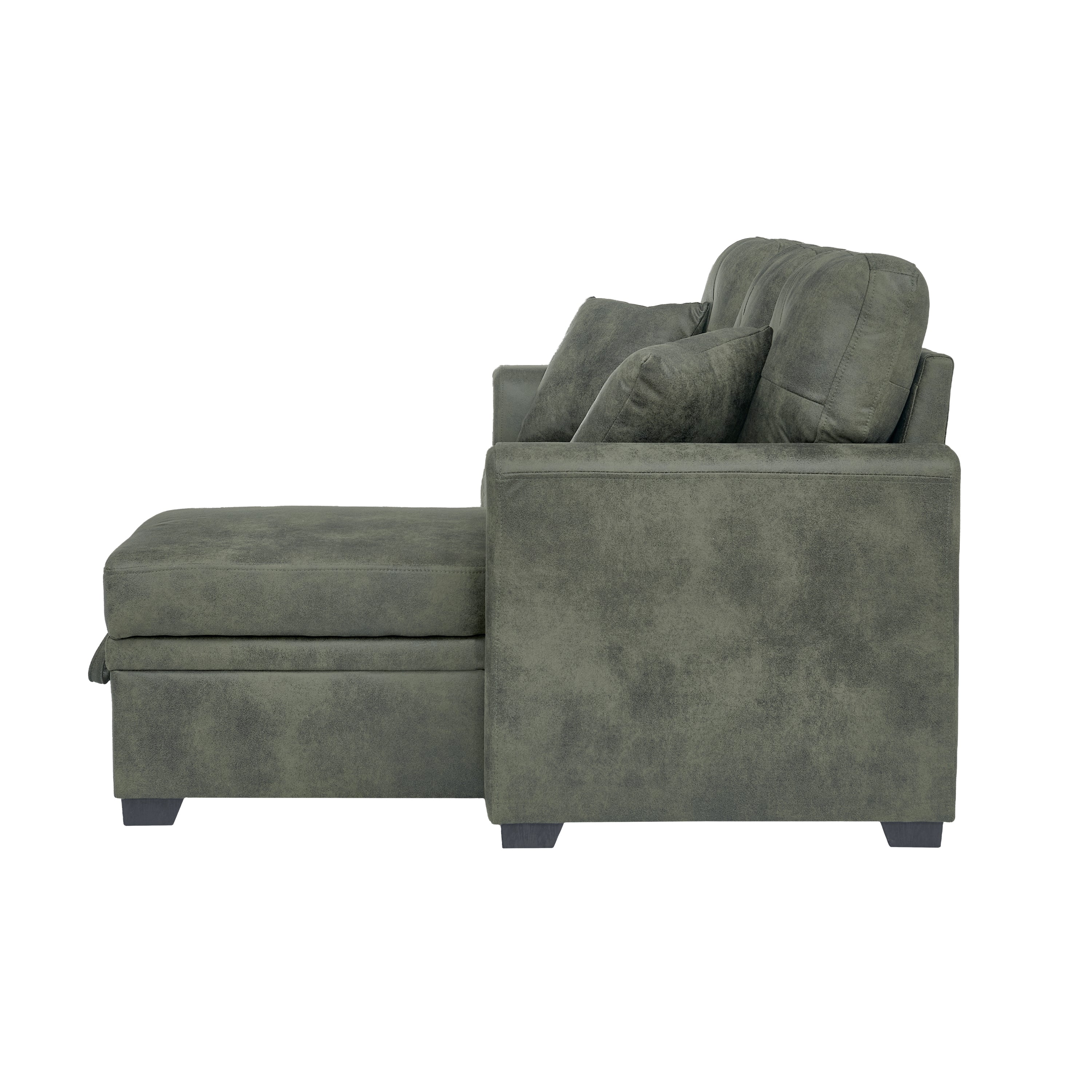 Sectional Sofa l Shaped Olive Green Fabric Sleeper with Small Space Solution