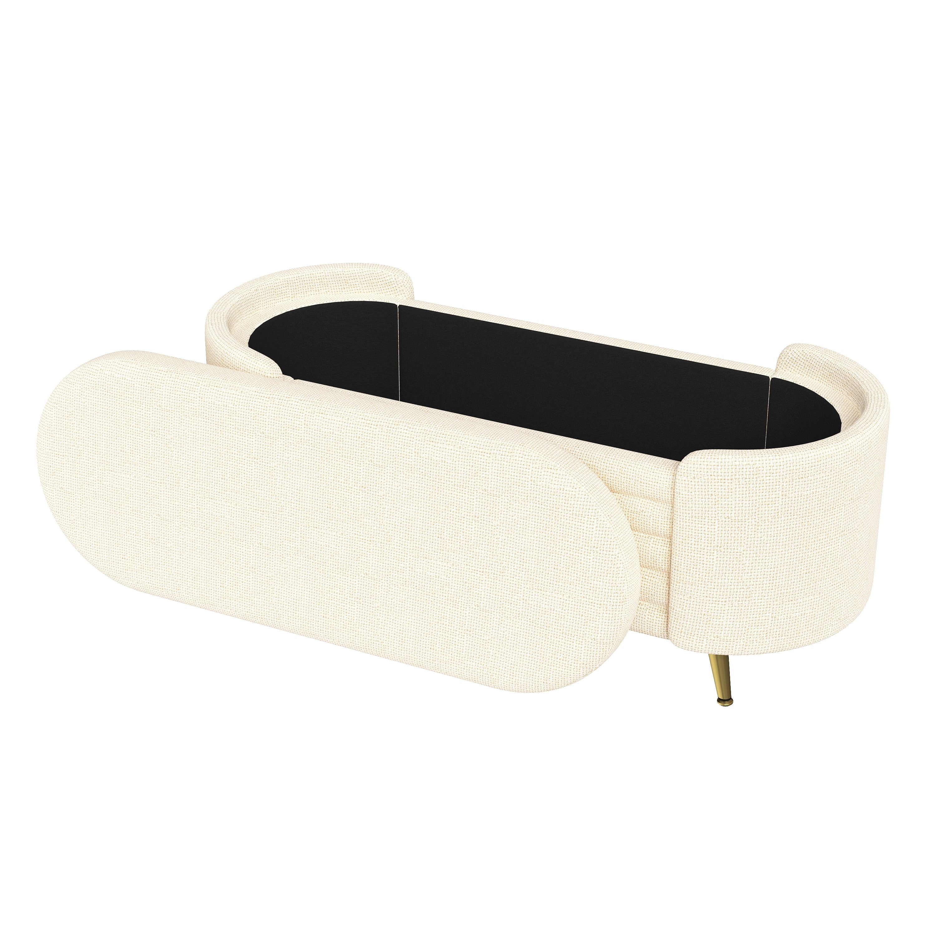 Storage Ottoman Modern Oval Beige Chenille with Metal Legs 44.9l X 18.3W X 18.5h