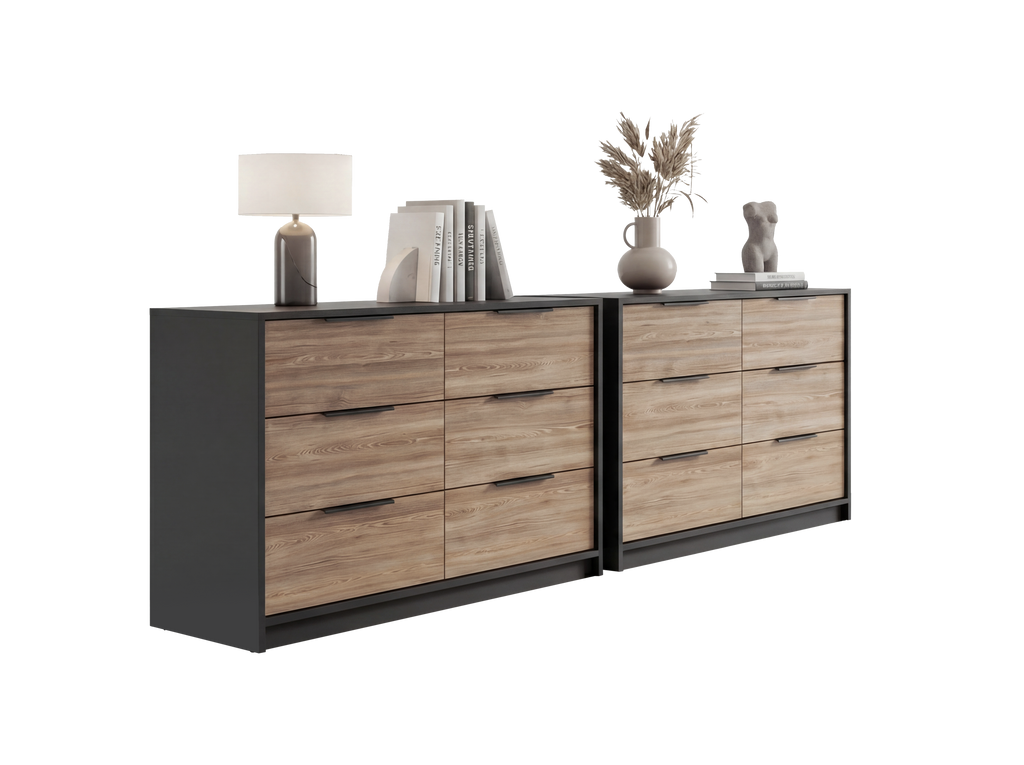 Dresser Modern 4-Drawer Pine Particle Board Black Handles Set of 2 42.1 In