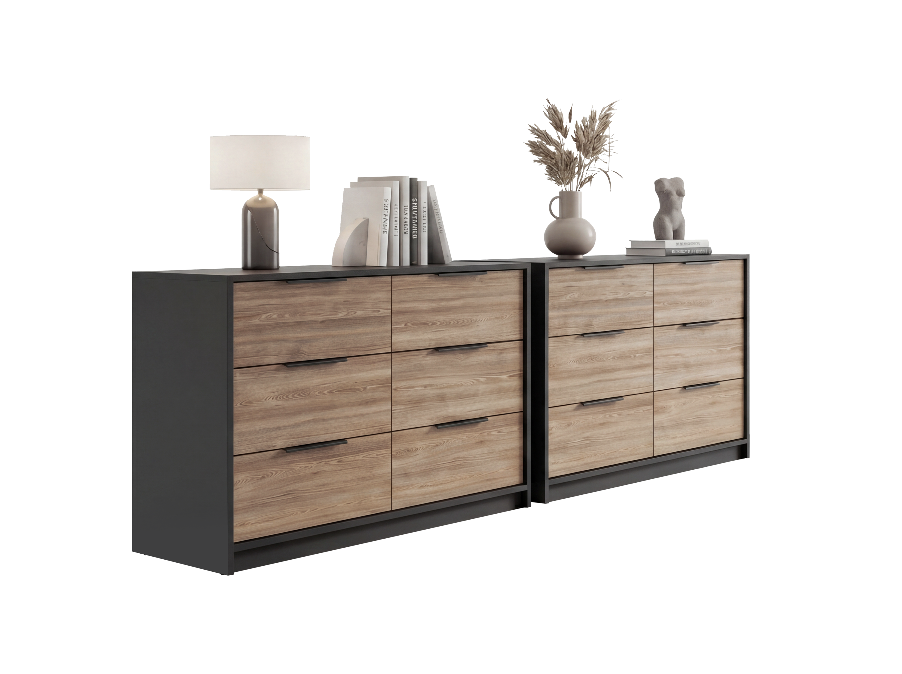 Dresser Modern 4-Drawer Pine Particle Board Black Handles Set of 2 42.1 In