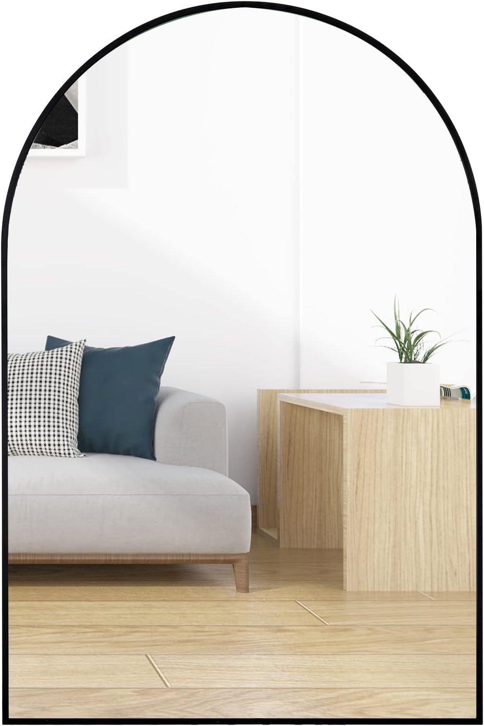 Bathroom Wall Mirror Arched Black Metal Frame 24x36 Inch Entryway