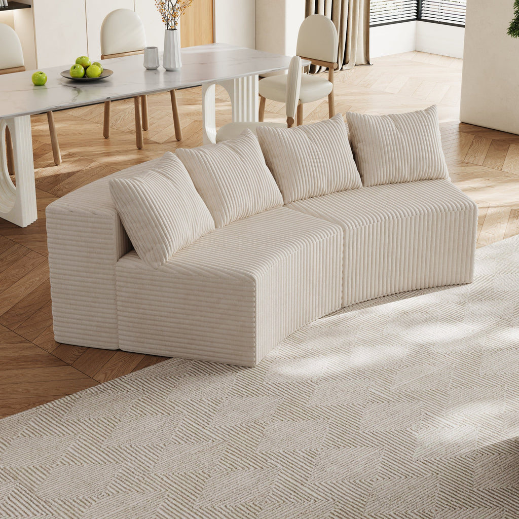 Sectional Sofa Curved Corduroy Modular with Four Pillows