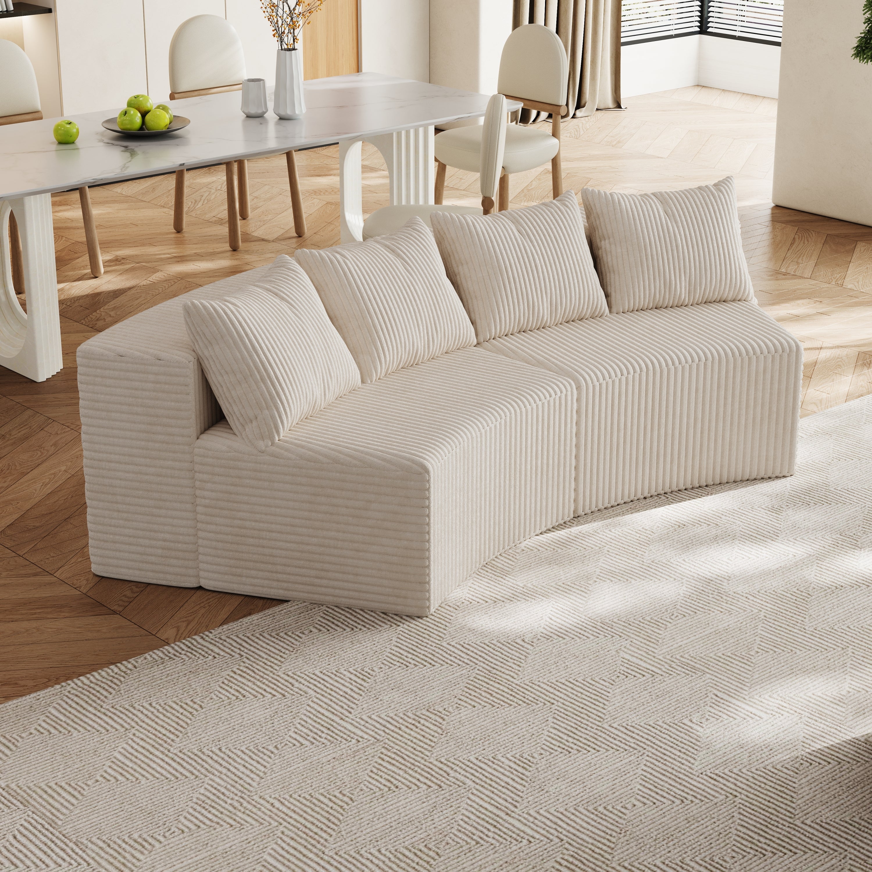 Sectional Sofa Curved Corduroy Modular with Four Pillows