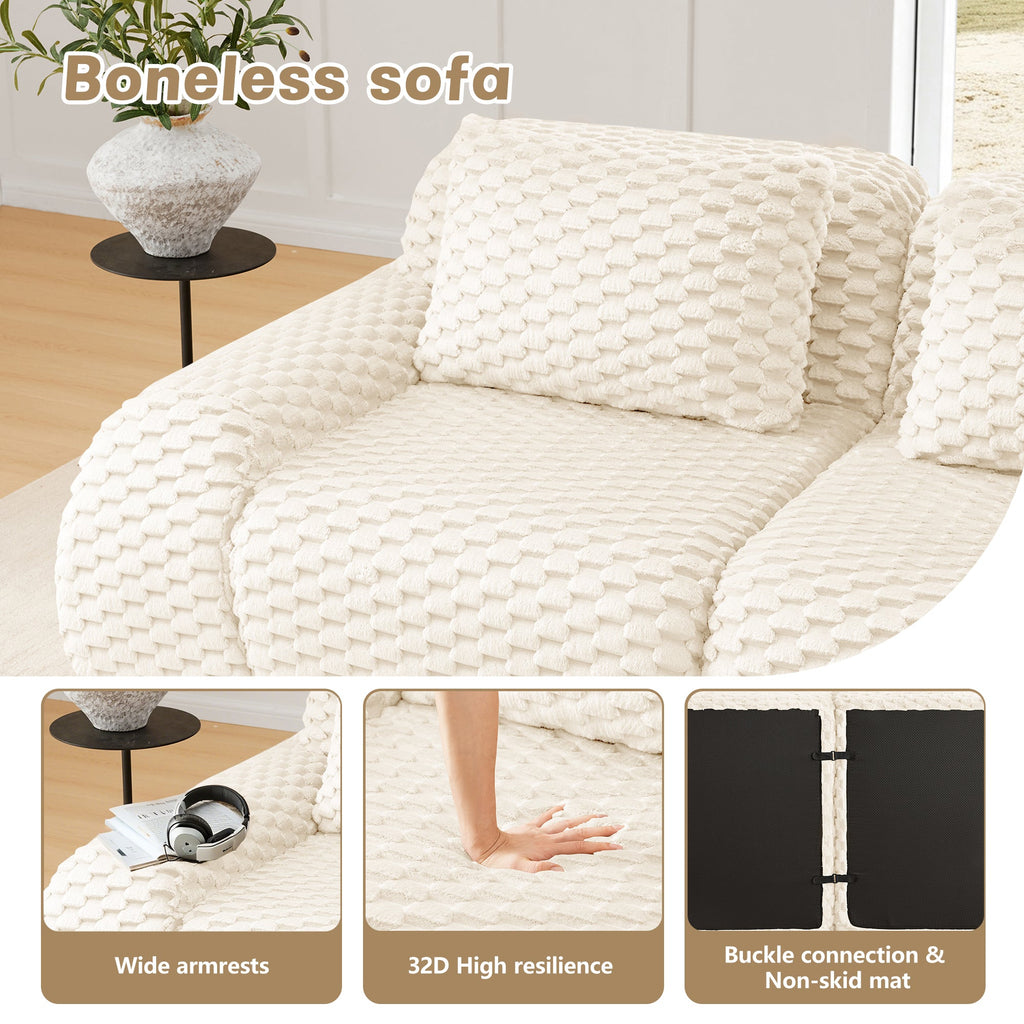 Sectional Sofa Modern Modular Cream Flannelette Deep Seat 82 Inch