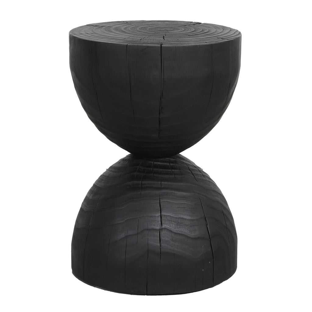 Solid Mango Wood Round Side Table, 12.2x18.11 in, Black, Burnt Vintage Look