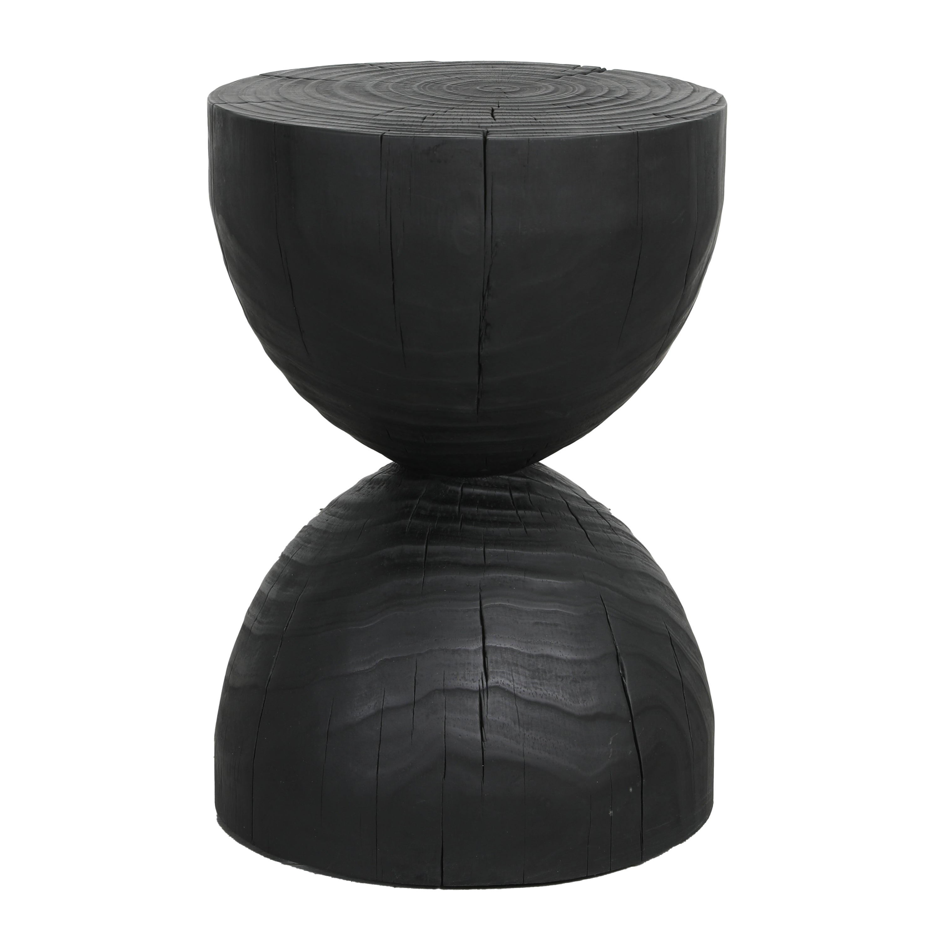 Solid Mango Wood Round Side Table, 12.2x18.11 in, Black, Burnt Vintage Look
