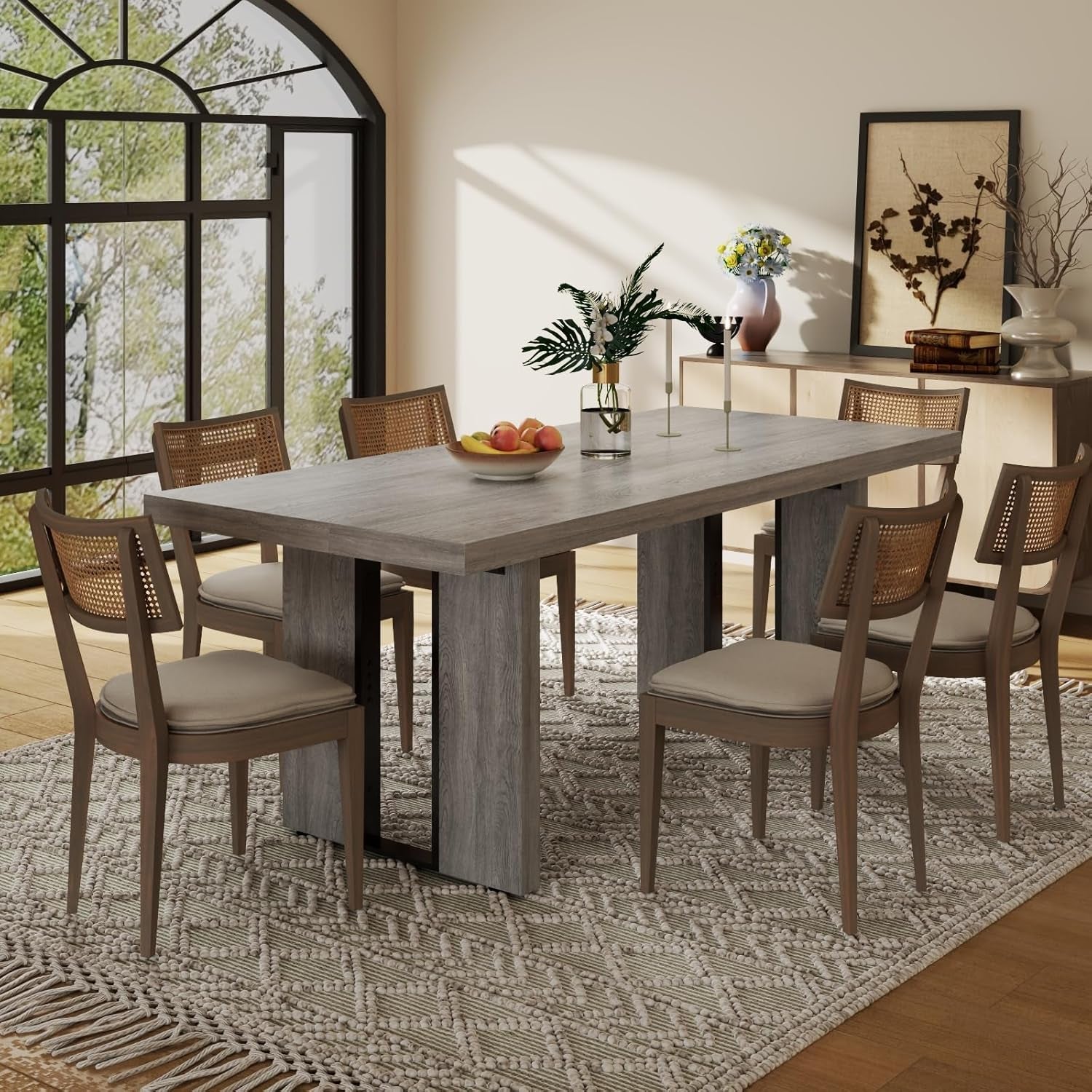 71 Inch Rustic Gray Farmhouse Dining Table For 6 To 8