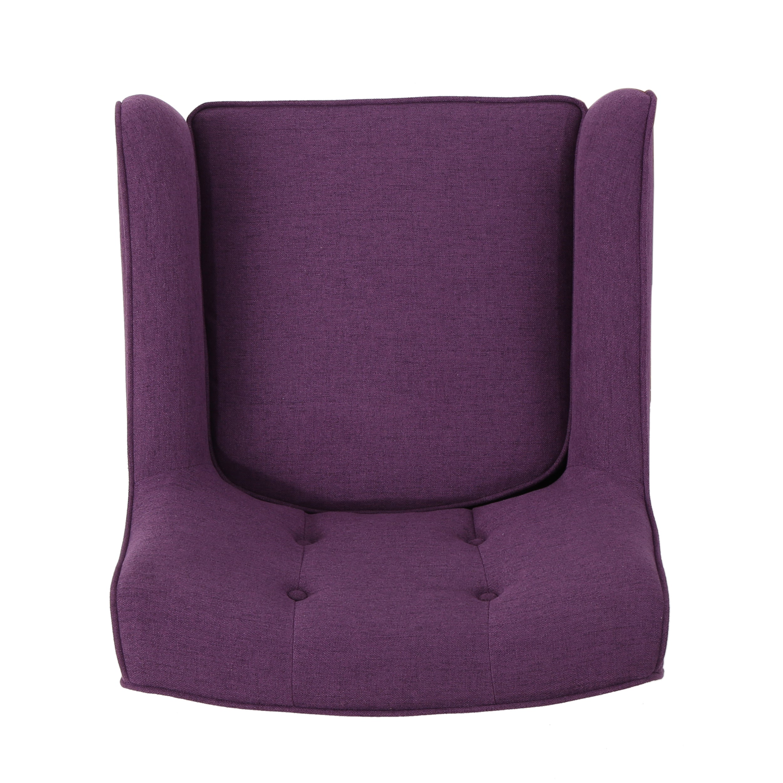 Mid-Century Modern Arm Chair with Tufted Back, Purple Fabric, Birch Wood Legs